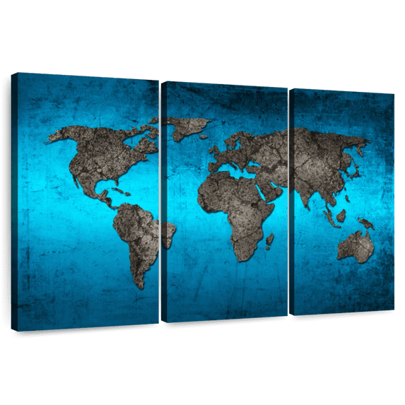 Elephant Stock Ocean World Map Wall Art - Horizontal Multi Panel Canvas - Living Room Wall Decor - Map Multi Panel - Teal And Gray Decor - 50" x 32"
