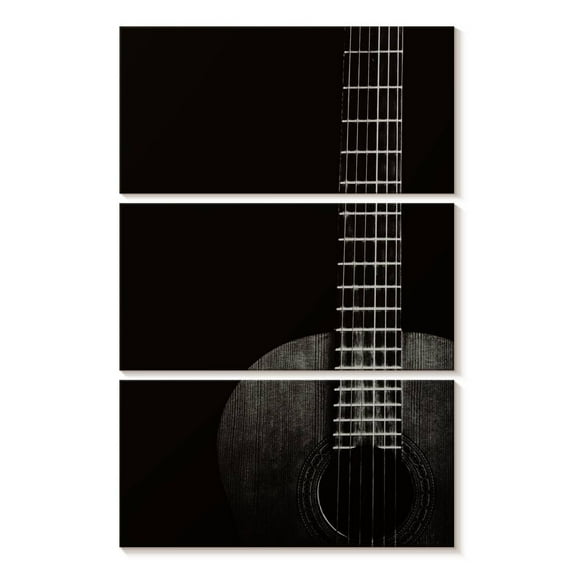 Elephant Stock Old Acoustic Guitar Wall Art - Vertical Multi Panel Canvas - Living Room Wall Decor - Music Multi Panel - Black And Gray Decor - 14" x 23"