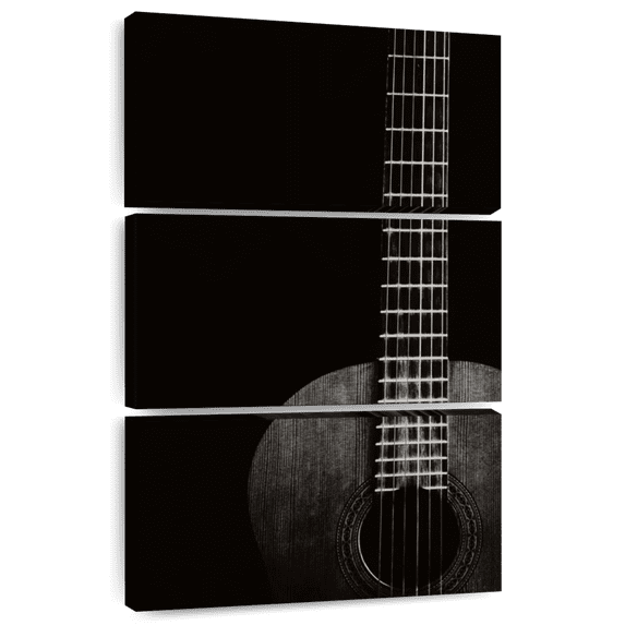 Elephant Stock Old Acoustic Guitar Wall Art - Vertical Multi Panel Canvas - Living Room Wall Decor - Music Multi Panel - Black And Gray Decor - 42" x 65"
