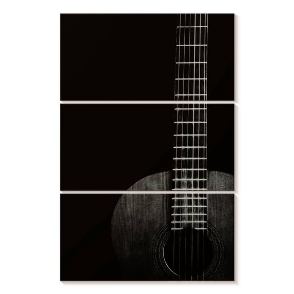 Elephant Stock Old Acoustic Guitar Wall Art - Vertical Multi Panel Canvas - Living Room Wall Decor - Music Multi Panel - Black And Gray Decor - 48" x 74"
