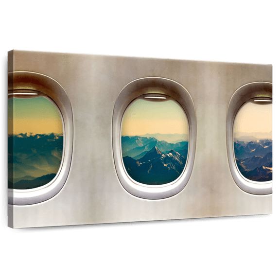 Elephant Stock Old Airplane Windows Wall Art - Horizontal Canvas Wall Art - Living Room Wall Decor - Transportation Canvas - Beige And Blue Decor - 12" x 8"