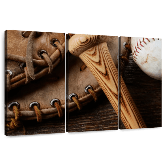Elephant Stock Old Baseball Stuff Wall Art - Horizontal Multi Panel Canvas - Living Room Wall Decor - Sports Multi Panel - Brown And White Decor - 45" x 28"