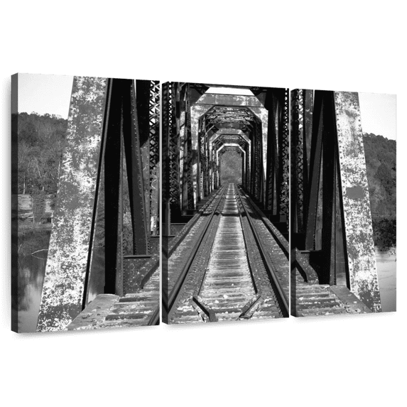 Elephant Stock Old Bridge Wall Art - Horizontal Multi Panel Canvas - Living Room Wall Decor - Architecture Multi Panel - Black And Gray Decor - 50" x 32"