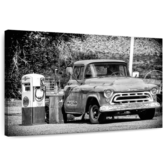 Elephant Stock Old Chevrolet Gas Station Wall Art - Horizontal Canvas Wall Art - Living Room Wall Decor - Transportation Canvas - Black And Gray Decor By Philippe Hugonnard - 12" x 8"