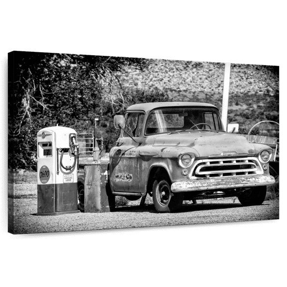 Elephant Stock Old Chevrolet Gas Station Wall Art - Horizontal Canvas Wall Art - Living Room Wall Decor - Transportation Canvas - Black And Gray Decor By Philippe Hugonnard - 51" x 34"