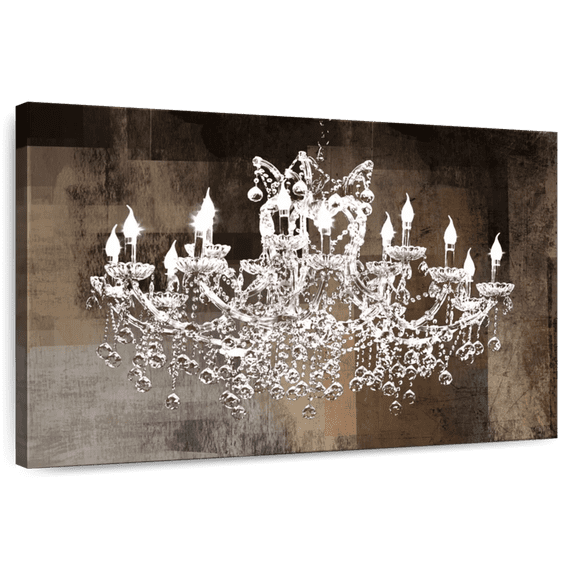 Elephant Stock Old Crystal Chandelier Wall Art - Horizontal Canvas Wall Art - Living Room Wall Decor - Decor Elements Canvas - Brown And Gray Decor - 36" x 24"