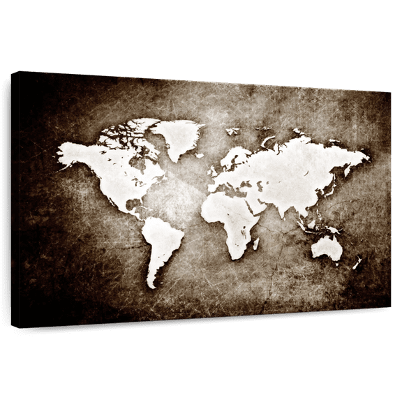 Elephant Stock Old Grunge World Map Wall Art - Horizontal Canvas Wall Art - Living Room Wall Decor - Map Canvas - Gray And Brown Decor - 12" x 8"