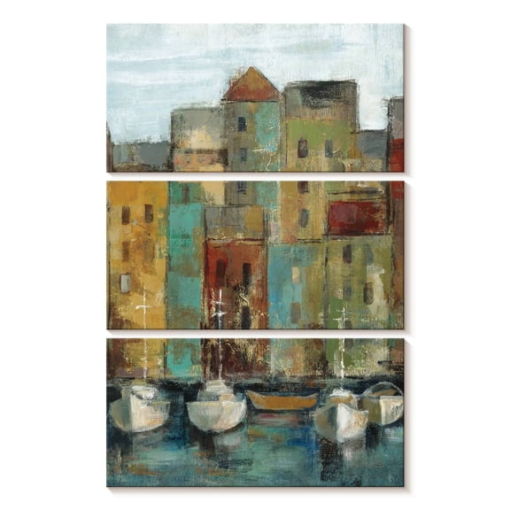 Elephant Stock Old Town Port I Wall Art - Vertical Multi Panel Canvas - Living Room Wall Decor - Transportation Multi Panel - Brown And Blue Decor By Silvia Vassileva - 14" x 23"