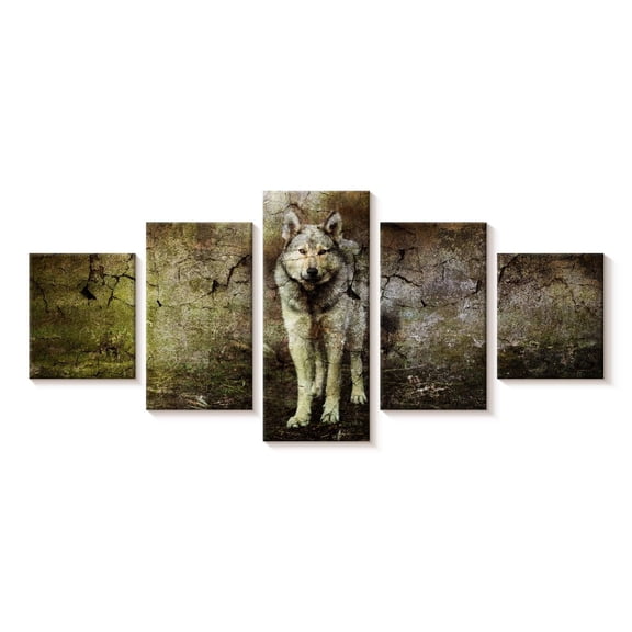 Elephant Stock Old Wolf Wall Art - Horizontal Multi Panel Canvas - Living Room Wall Decor - Animal Multi Panel - Brown And Gray Decor - 55" x 24"