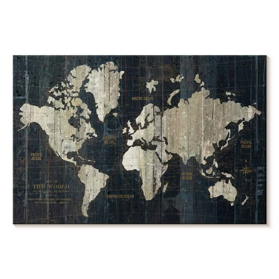 Elephant Stock Old World Map In Blue Wall Art - Horizontal Canvas Wall Art - Living Room Wall Decor - Map Canvas - Gray And Beige Decor By Wild Apple Portfolio - 51" x 34"