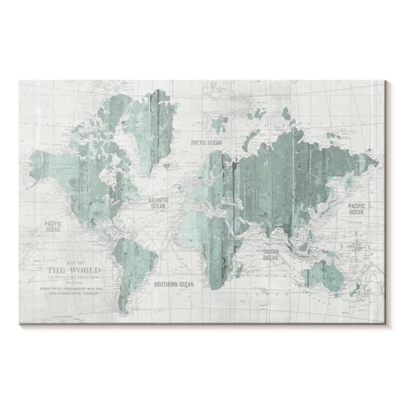 Elephant Stock Old World Map Mint Gray Wall Art - Horizontal Canvas Wall Art - Living Room Wall Decor - Map Canvas - Gray And Blue Decor By Wild Apple Portfolio - 51" x 34"