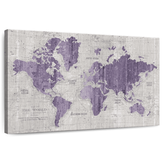 Elephant Stock Old World Map Purple Gray Wall Art - Horizontal Canvas Wall Art - Living Room Wall Decor - Map Canvas - Purple And Gray Decor By Wild Apple Portfolio - 30" x 20"