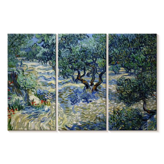 Elephant Stock Olive Orchard 1889 Wall Art - Horizontal Multi Panel Canvas - Living Room Wall Decor - Floral And Botanical Multi Panel - Blue And Teal Decor By Vincent Van Gogh - 38" x 24"