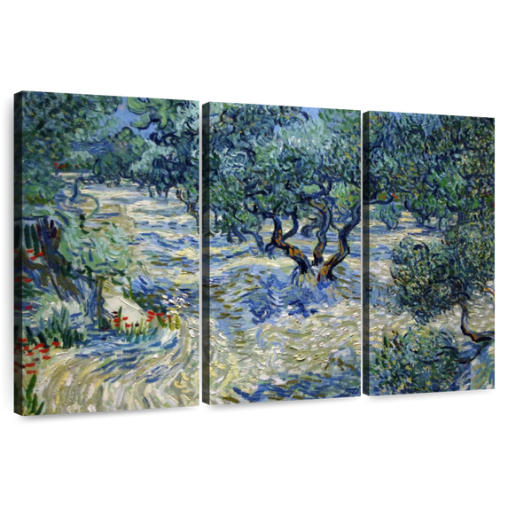 Elephant Stock Olive Orchard 1889 Wall Art - Horizontal Multi Panel Canvas - Living Room Wall Decor - Floral And Botanical Multi Panel - Blue And Teal Decor By Vincent Van Gogh - 38" x 24"