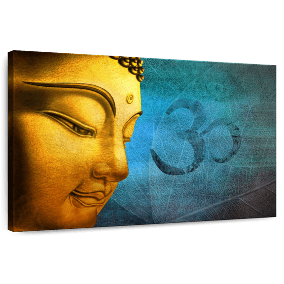 Elephant Stock Om Noble Buddha Wall Art - Horizontal Canvas Wall Art - Living Room Wall Decor - People Canvas - Orange And Teal Decor - 36" x 24"
