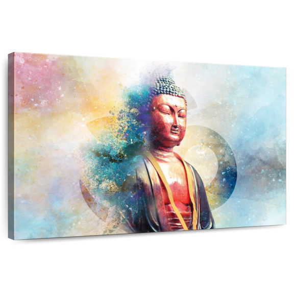 Elephant Stock Om Wall Art - Horizontal Canvas Wall Art - Living Room Wall Decor - People Canvas - Blue And Orange Decor - 36" x 24"