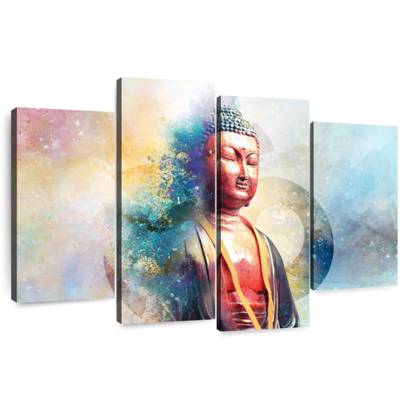 Elephant Stock Om Wall Art - Horizontal Multi Panel Canvas - Living Room Wall Decor - People Multi Panel - Blue And Orange Decor - 36" x 22"