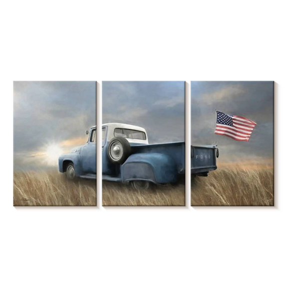 Elephant Stock One Flag One Land Wall Art - Horizontal Multi Panel Canvas - Living Room Wall Decor - Transportation Multi Panel - Blue And Yellow Decor By Lori Deiter - 26" x 12"