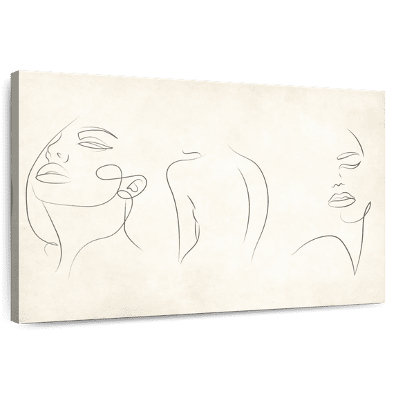 Elephant Stock One Line Woman Wall Art - Horizontal Canvas Wall Art - Living Room Wall Decor - People Canvas - Beige And White Decor - 12" x 8"