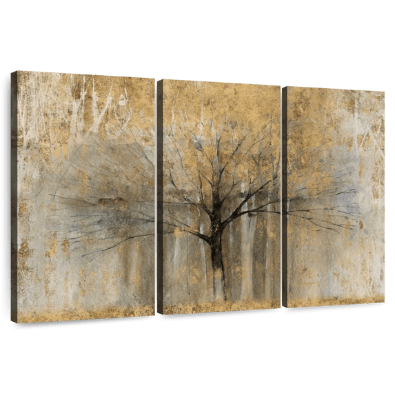 Elephant Stock Open Arms Gold Wall Art - Horizontal Multi Panel Canvas - Living Room Wall Decor - Floral And Botanical Multi Panel - Beige And Brown Decor By Avery Tillmon - 57" x 36"