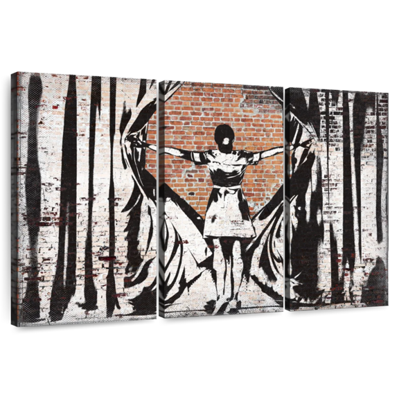 Elephant Stock Open Curtains Wall Art - Horizontal Multi Panel Canvas - Living Room Wall Decor - People Multi Panel - Gray And Brown Decor - 65" x 42"