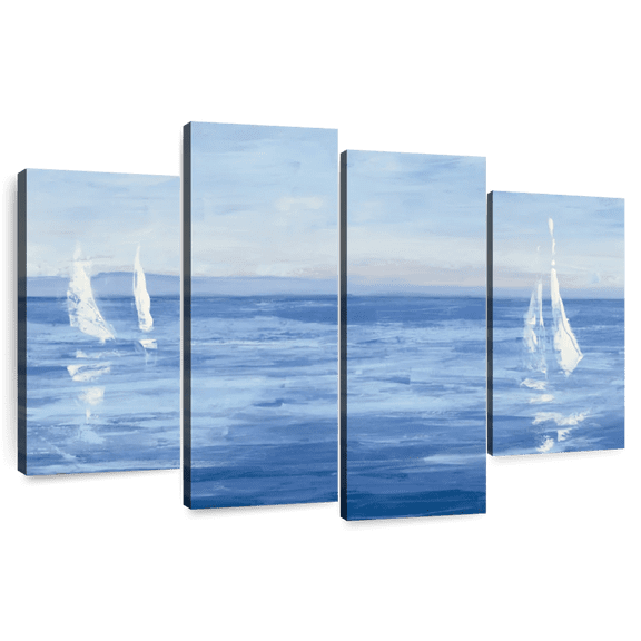 Elephant Stock Open Sail Wall Art - Horizontal Multi Panel Canvas - Living Room Wall Decor - Nautical Multi Panel - Blue And White Decor By Julia Purinton - 36" x 22"