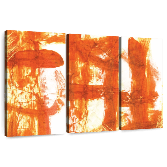 Elephant Stock Orange Abstract Wall Art - Horizontal Multi Panel Canvas - Living Room Wall Decor - Abstract Multi Panel - Orange And White Decor - 45" x 28"