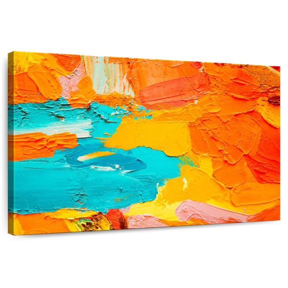 Elephant Stock Orange And Blue Abstract Wall Art - Horizontal Canvas Wall Art - Living Room Wall Decor - Abstract Canvas - Orange And Turquoise Decor - 30" x 20"