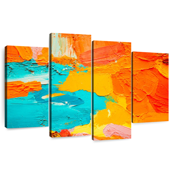 Elephant Stock Orange And Blue Abstract Wall Art - Horizontal Multi Panel Canvas - Lobby Wall Decor - Abstract Multi Panel - Orange And Turquoise Decor - 36" x 22"
