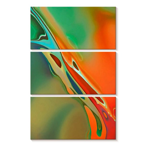 Elephant Stock Organic Abstract Orange And Olive Green Wall Art - Vertical Multi Panel Canvas - Living Room Wall Decor - Abstract Multi Panel - Orange And Green Decor By Cora Niele - 14" x 23"