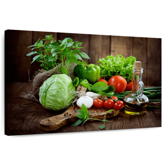 Elephant Stock Organic Fruits And Vegetables Wall Art - Horizontal Canvas Wall Art - Dining Room Wall Decor - Food And Drink Canvas - Brown And Green Decor - 45" x 30"