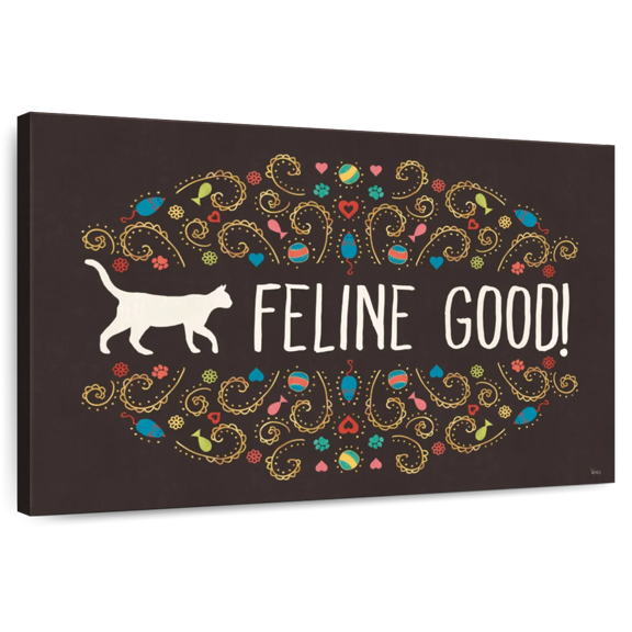 Elephant Stock Otomi Cats I Dark Wall Art - Horizontal Canvas Wall Art - Living Room Wall Decor - Inspirational And Typography Canvas - Beige And Brown Decor By Veronique Charron - 51" x 34"