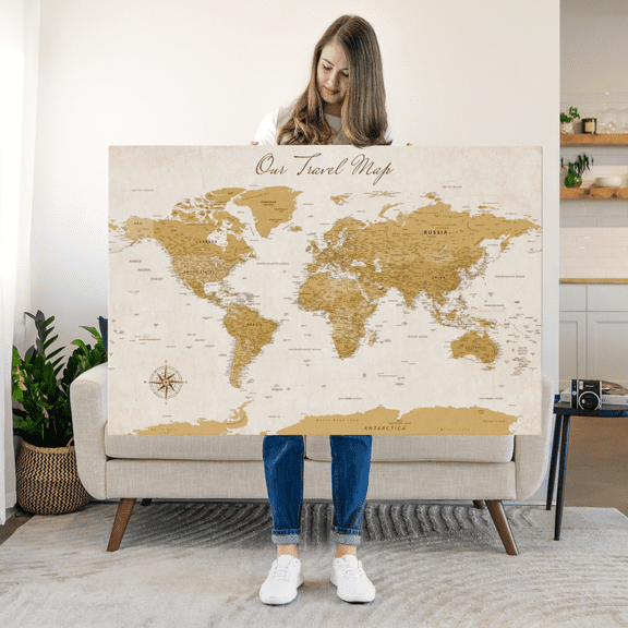 Elephant Stock Our Travel Ii Push Pin World Map Wall Art - Map Canvas Art - 30" x 20"