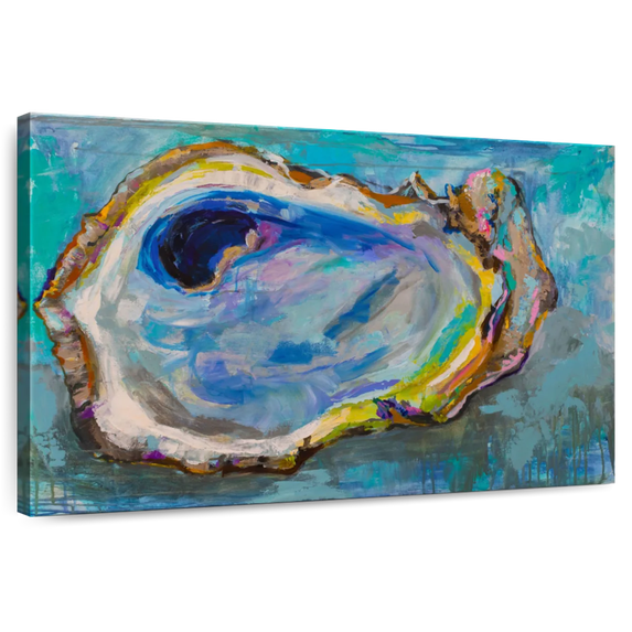 Elephant Stock Oyster Two Wall Art - Horizontal Canvas Wall Art - Hallway Wall Decor - Animal Canvas - Blue And Beige Decor By Jeanette Vertentes - 24" x 16"