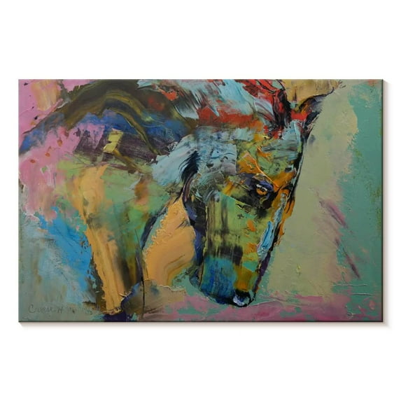 Elephant Stock Painterly Horse Wall Art - Horizontal Canvas Wall Art - Living Room Wall Decor - Animal Canvas - Pink And Orange Decor By Michael Creese - 12" x 8"