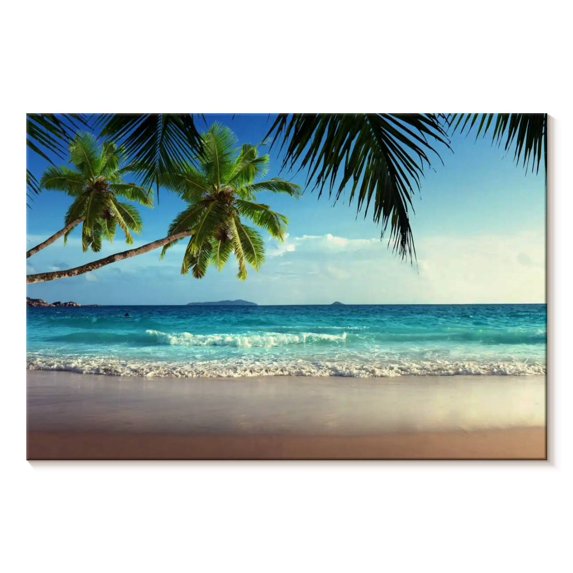 Elephant Stock Palm Beach Morning Wall Art - Horizontal Canvas Wall Art - Living Room Wall Decor - Beach Canvas - Beige And Gray Decor - 12" x 8"