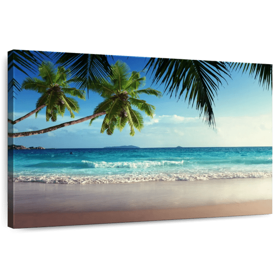 Elephant Stock Palm Beach Morning Wall Art - Horizontal Canvas Wall Art - Living Room Wall Decor - Beach Canvas - Beige And Gray Decor - 51" x 34"