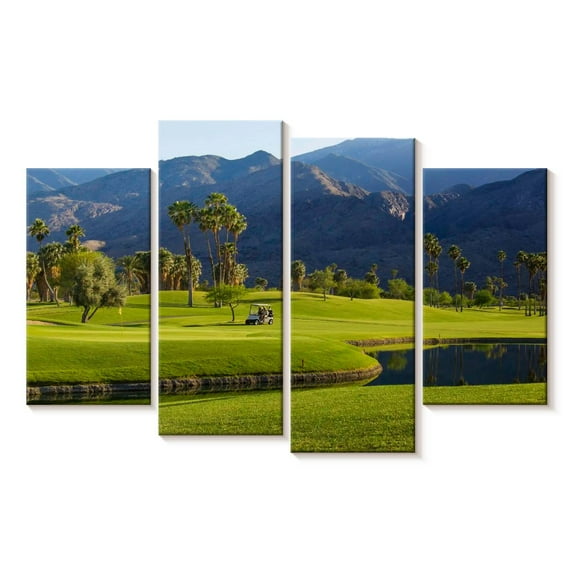 Elephant Stock Palm Springs Golf Course Wall Art - Horizontal Multi Panel Canvas - Living Room Wall Decor - Sports Multi Panel - Blue And Green Decor - 36" x 22"