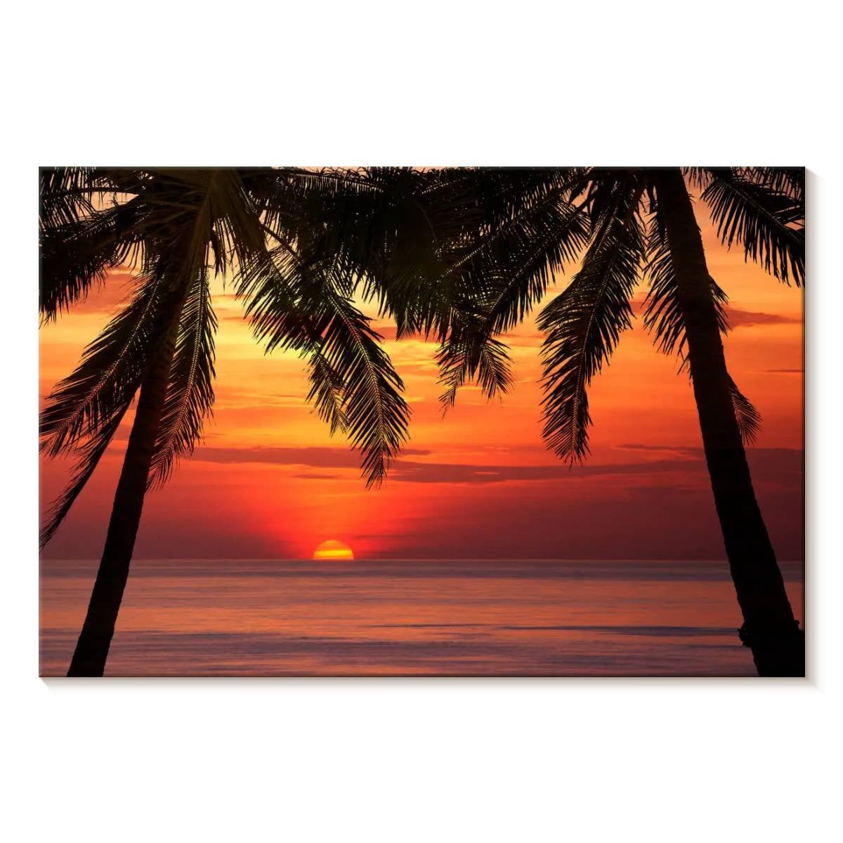 Elephant Stock Palm Tree Beach Sunset Wall Art - Horizontal Canvas Wall ...
