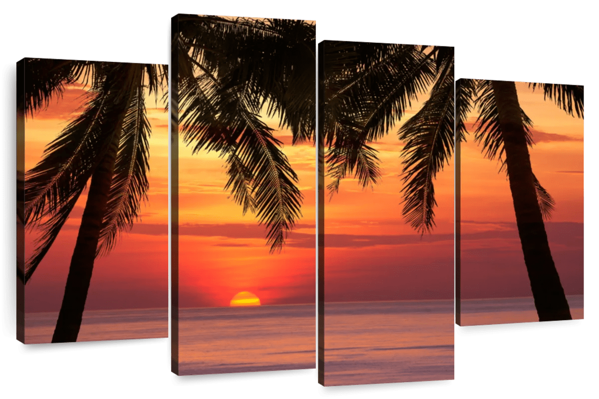 Elephant Stock Palm Tree Beach Sunset Wall Art - Horizontal Multi Panel ...