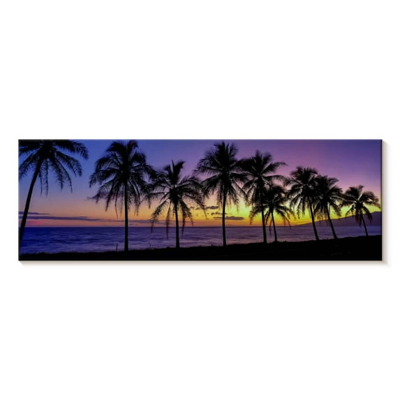 Elephant Stock Palm Trees Sunset Wall Art - Panoramic Canvas Wall Art - Living Room Wall Decor - Floral And Botanical Canvas - Blue And Brown Decor - 36" x 12"