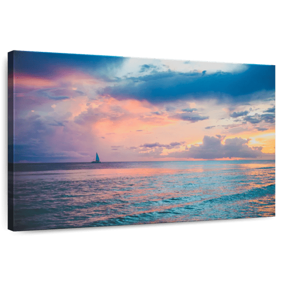 Elephant Stock Panama Sailboat Sunset Wall Art - Horizontal Canvas Wall Art - Living Room Wall Decor - Nature Canvas - Pink And Orange Decor - 12" x 8"