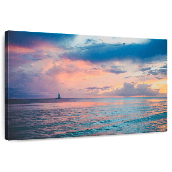 Elephant Stock Panama Sailboat Sunset Wall Art - Horizontal Canvas Wall Art - Living Room Wall Decor - Nature Canvas - Pink And Orange Decor - 51" x 34"