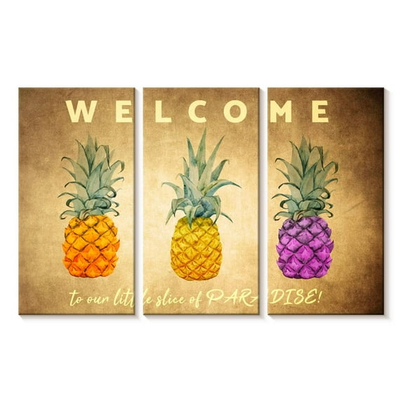 Elephant Stock Paradise Pineapple Wall Sign Wall Art - Horizontal Multi Panel Canvas - Living Room Wall Decor - Wall Signs Multi Panel - Brown And Pink Decor - 45" x 28"
