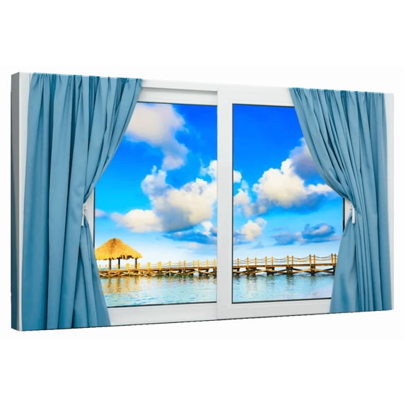 Elephant Stock Paradise Through The Window Wall Art - Architecture Canvas Canvas - 51" x 34"
