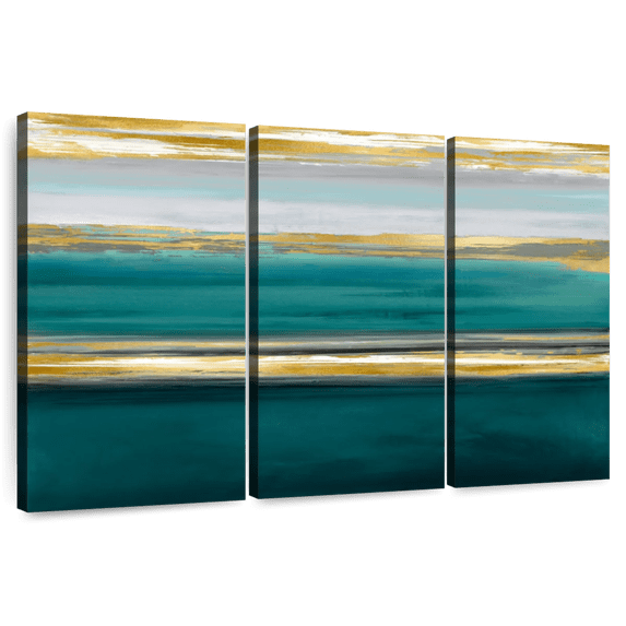 Elephant Stock Parallel Lines On Teal Wall Art - Horizontal Multi Panel Canvas - Living Room Wall Decor - Abstract Multi Panel - Teal And Green Decor By Allie Corbin - 74" x 48"