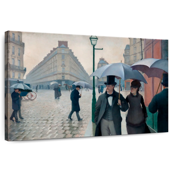 Elephant Stock Paris Street Rainy Day 1877 Wall Art - Horizontal Canvas Wall Art - Living Room Wall Decor - Places Canvas - Gray And Blue Decor By Gustave Caillebotte - 45" x 30"