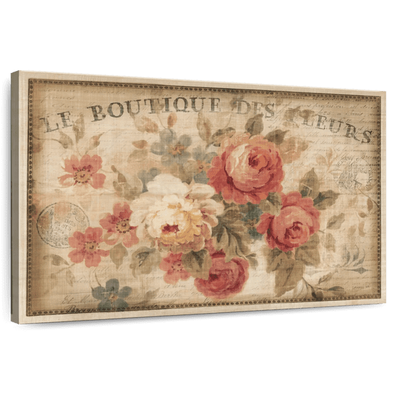 Elephant Stock Parisian Flowers Iii Wall Art - Horizontal Canvas Wall Art - Living Room Wall Decor - Floral And Botanical Canvas - Green And Pink Decor By Danhui Nai - 12" x 8"