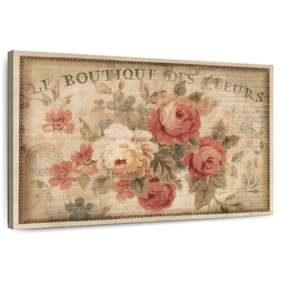 Elephant Stock Parisian Flowers Iii Wall Art - Horizontal Canvas Wall Art - Living Room Wall Decor - Floral And Botanical Canvas - Green And Pink Decor By Danhui Nai - 45" x 30"