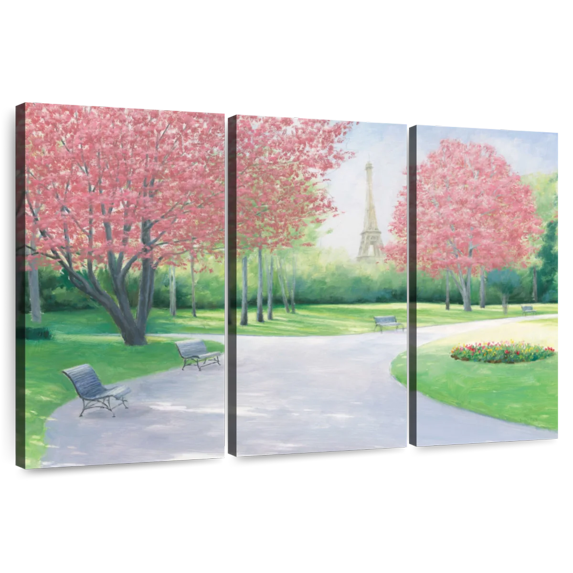 Elephant Stock Parisian Spring Wall Art - Horizontal Multi Panel Canvas - Living Room Wall Decor - Places Multi Panel - Green And Gray Decor By James Wiens - 65" x 42"